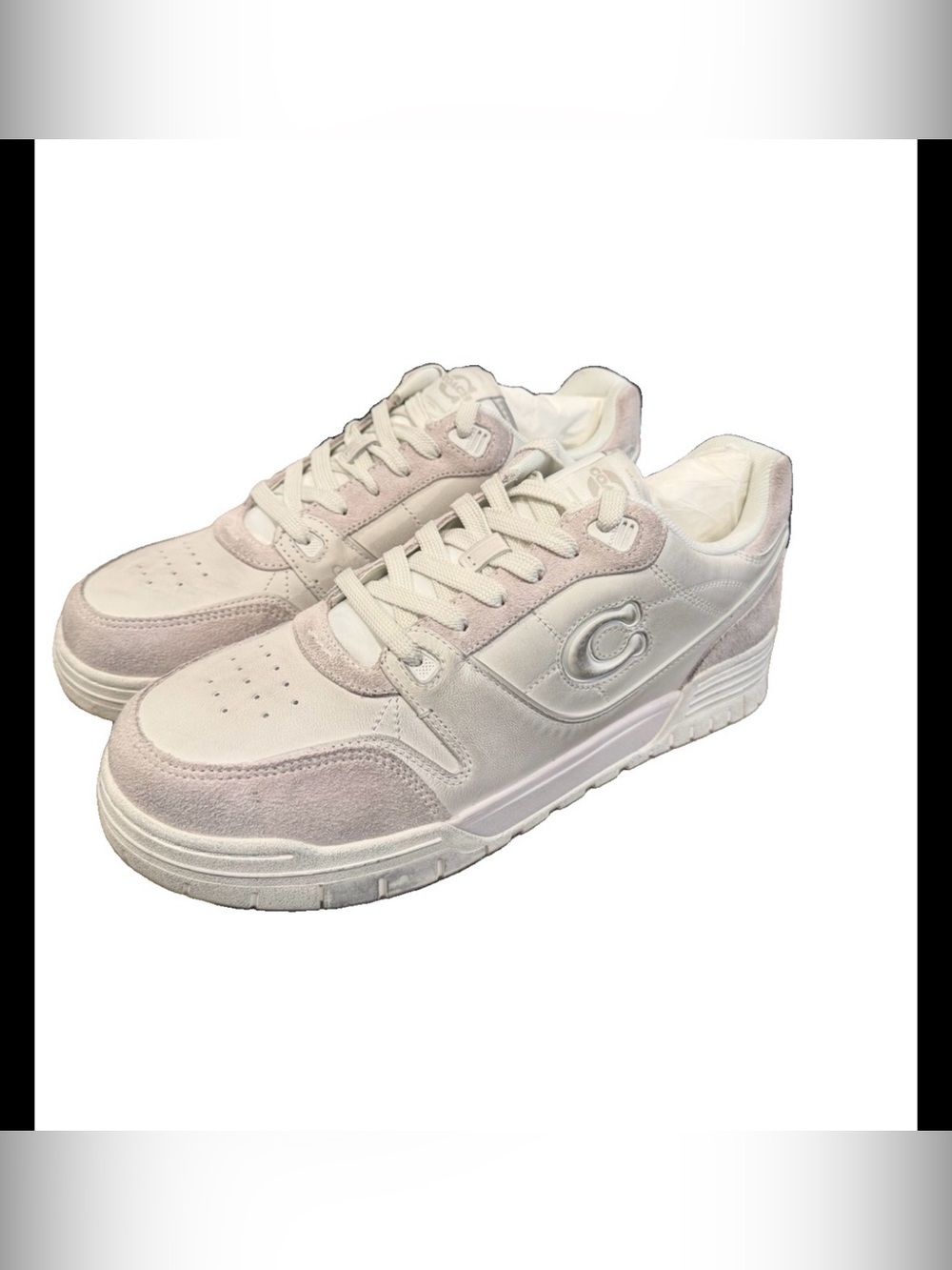 Coach Soho Distressed Leather Suede Sneakers Glacier White Women Size 12 D NWB